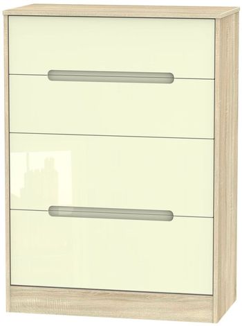 Monaco Cream Gloss and Oak 4 Drawer Deep Chest