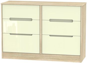 Monaco Cream Gloss and Oak 6 Drawer Midi Chest