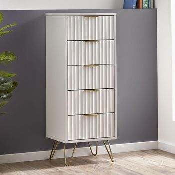 Murano White 5 Drawer Narrow Ribbed Chest