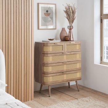 Noah Oak and Rattan 2+3 Drawer Chest