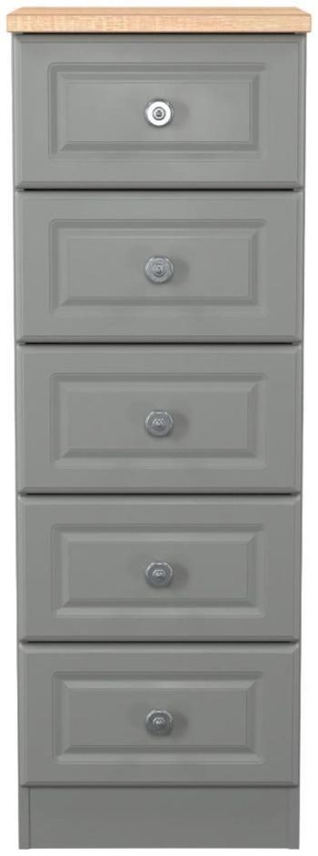 Norfolk Grey and Oak 5 Drawer Narrow Chest