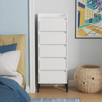 Osaka White Matt Fluted 5 Drawer Narrow Chest