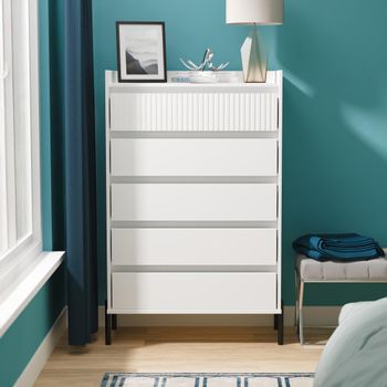 Osaka White Matt Fluted 5 Drawer Wide Chest