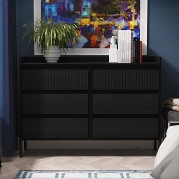 Osaka Black Ash Fluted 6 Drawer Midi Chest