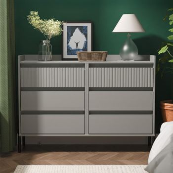 Osaka Dusk Grey Fluted 6 Drawer Midi Chest