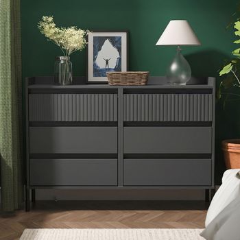 Osaka Graphite Fluted 6 Drawer Midi Chest