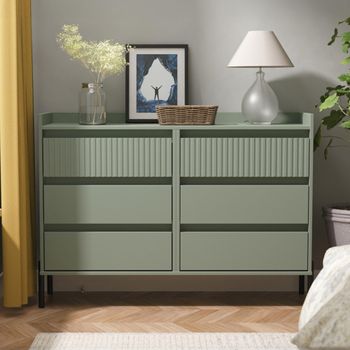 Osaka Reed Green Fluted 6 Drawer Midi Chest