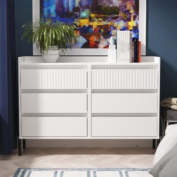 Osaka White Matt Fluted 6 Drawer Midi Chest