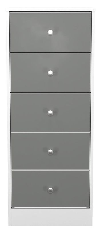 Padstow Grey and White 5 Drawer Narrow Chest