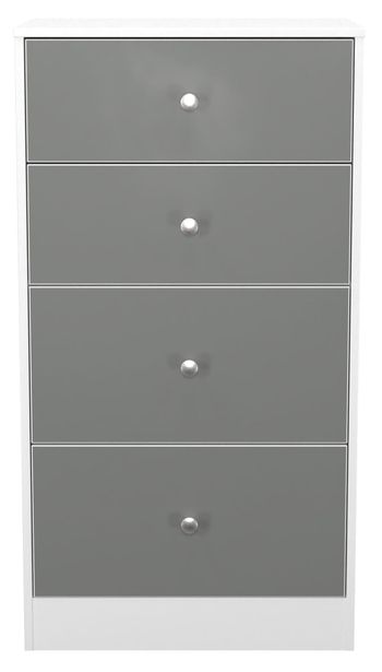 Padstow Grey and White Matt 4 Drawer Deep Midi Chest