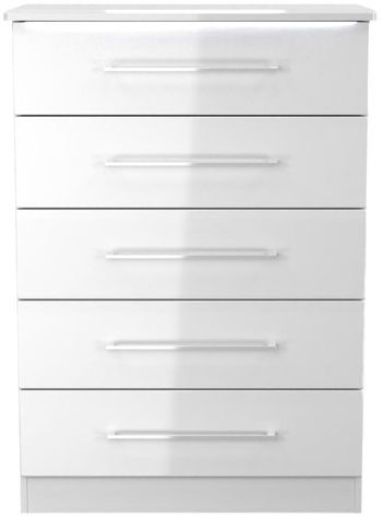 Paris White Gloss 5 Drawer Chest