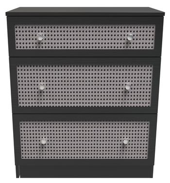 Rattan and Black Ash 3 Drawer Deep Chest