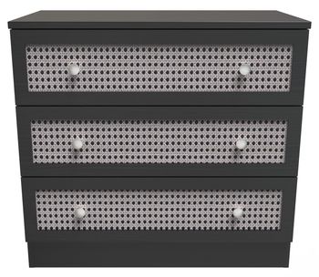 Rattan and Black Ash 3 Drawer Small Chest