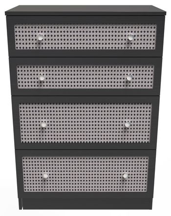 Rattan and Black Ash 4 Drawer Deep Chest