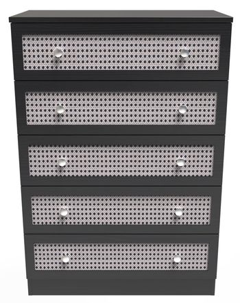 Rattan and Black Ash 5 Drawer Chest