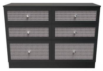 Rattan and Black Ash 6 Drawer Midi Chest