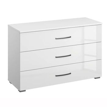 Aditio Alpine White and White High Gloss 3 Drawer Wide Chest