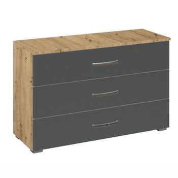 Aditio Artisan Oak and Metallic Dark Grey 3 Drawer Wide Chest