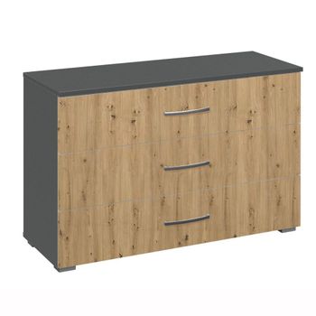 Aditio Metallic Dark Grey and Artisan Oak 3 Drawer Wide Chest