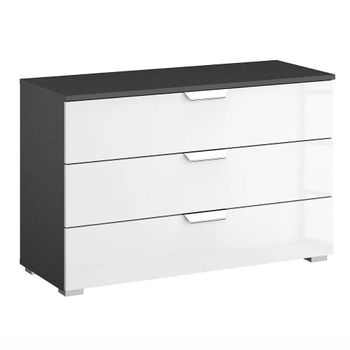 Aditio Metallic Dark Grey and White High Gloss 3 Drawer Wide Chest