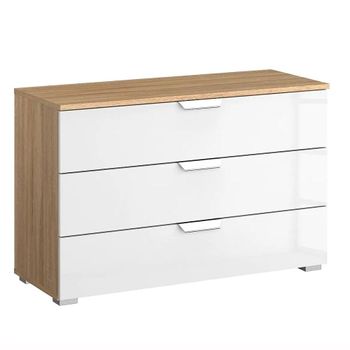 Aditio Sonoma Oak and White High Gloss 3 Drawer Wide Chest