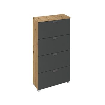 Aditio Artisan Oak and Metallic Dark Grey Narrow 4 Drawer Chest