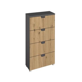 Aditio Metallic Dark Grey and Artisan Oak Narrow 4 Drawer Chest