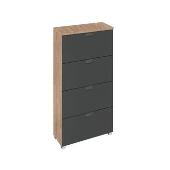 Aditio Sonoma Oak and Metallic Dark Grey Narrow 4 Drawer Chest