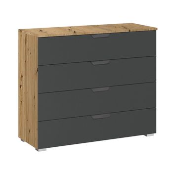 Aditio Artisan Oak and Metallic Dark Grey 4 Drawer Wide Chest