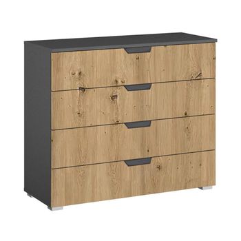 Aditio Metallic Dark Grey and Artisan Oak 4 Drawer Wide Chest