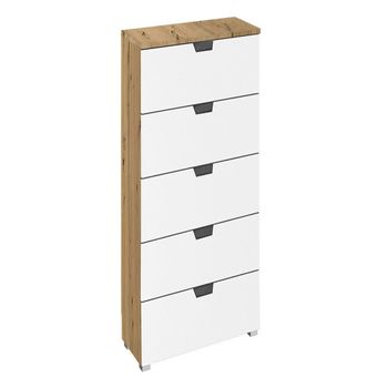 Aditio Artisan Oak and Alpine White 5 Drawer Tall Chest