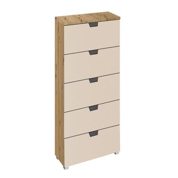 Aditio Artisan Oak and Champagne 5 Drawer Tall Chest