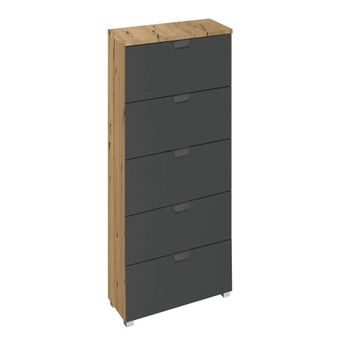 Aditio Artisan Oak and Metallic Dark Grey 5 Drawer Tall Chest