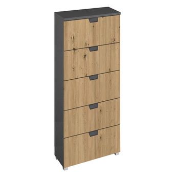 Aditio Metallic Dark Grey and Artisan Oak 5 Drawer Tall Chest