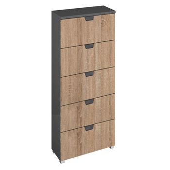 Aditio Metallic Dark Grey and Sonoma Oak 5 Drawer Tall Chest