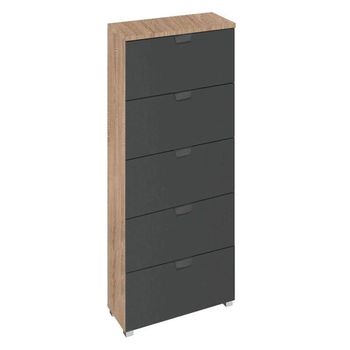 Aditio Sonoma Oak and Metallic Dark Grey 5 Drawer Tall Chest