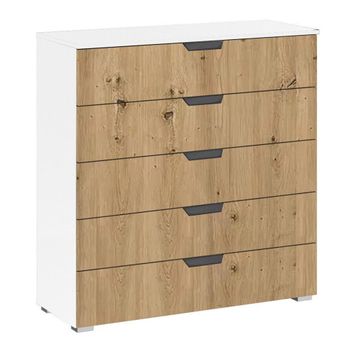 Aditio Alpine White and Artisan Oak 5 Drawer Wide Chest