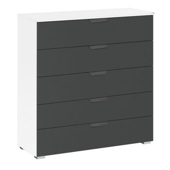 Aditio Alpine White and Metallic Dark Grey 5 Drawer Wide Chest