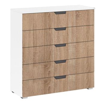 Aditio Alpine White and Sonoma Oak 5 Drawer Wide Chest