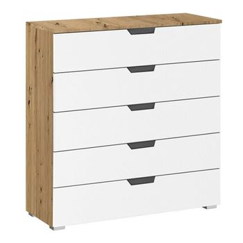 Aditio Artisan Oak and Alpine White 5 Drawer Wide Chest