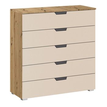 Aditio Artisan Oak and Champagne 5 Drawer Wide Chest