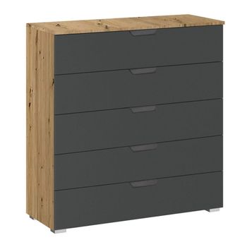Aditio Artisan Oak and Metallic Dark Grey 5 Drawer Wide Chest