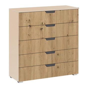 Aditio Champagne and Artisan Oak 5 Drawer Wide Chest