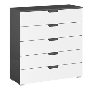 Aditio Metallic Dark Grey and Alpine White 5 Drawer Wide Chest