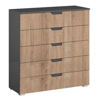 Aditio Metallic Dark Grey and Sonoma Oak 5 Drawer Wide Chest