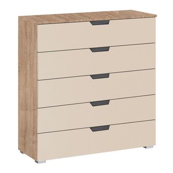Aditio Sonoma Oak and Champagne 5 Drawer Wide Chest