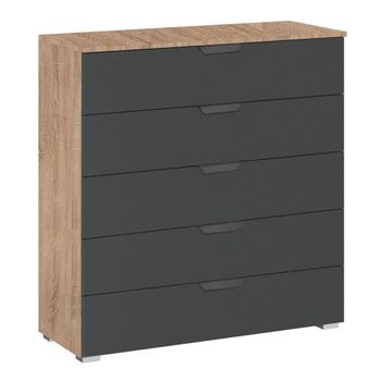 Aditio Sonoma Oak and Metallic Dark Grey 5 Drawer Wide Chest