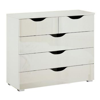 Arnstein Alpine White and White High Gloss 3+2 Drawer Chest