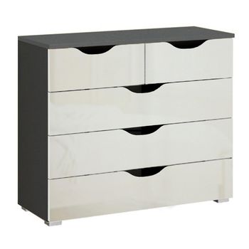 Arnstein Metallic Dark Grey and White High Gloss 3+2 Drawer Chest