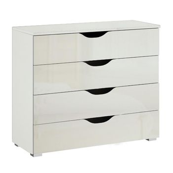 Arnstein Alpine White and White High Gloss 4 Drawer Chest